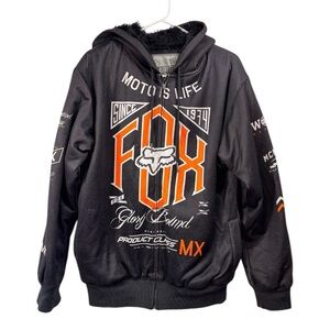 Fox Racing Sasquatch Hoodie Rare Grunge AOP Fur Lined Zip Up Y2K Size Large
